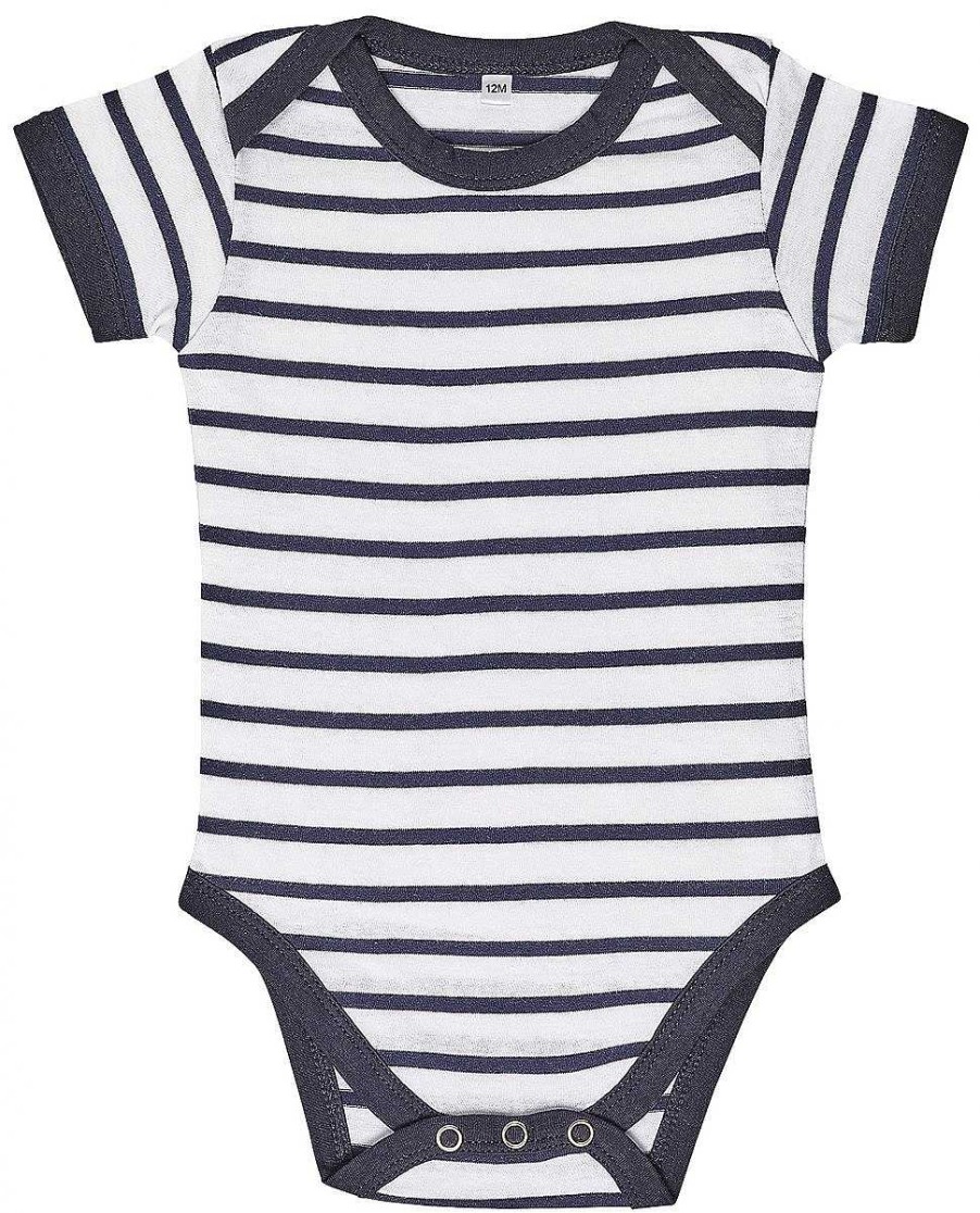 Vetements Sol's | Body Bebe A Rayures Personnalise - Sol'S Miles Baby Blanc / Marine