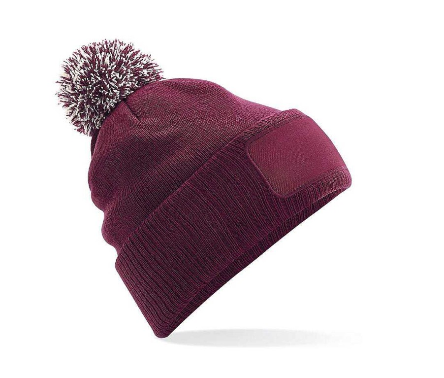 Accessories Beechfield | Bonnet A Pompon Personnalise - Snowstar Patch Black / Graphite Grey