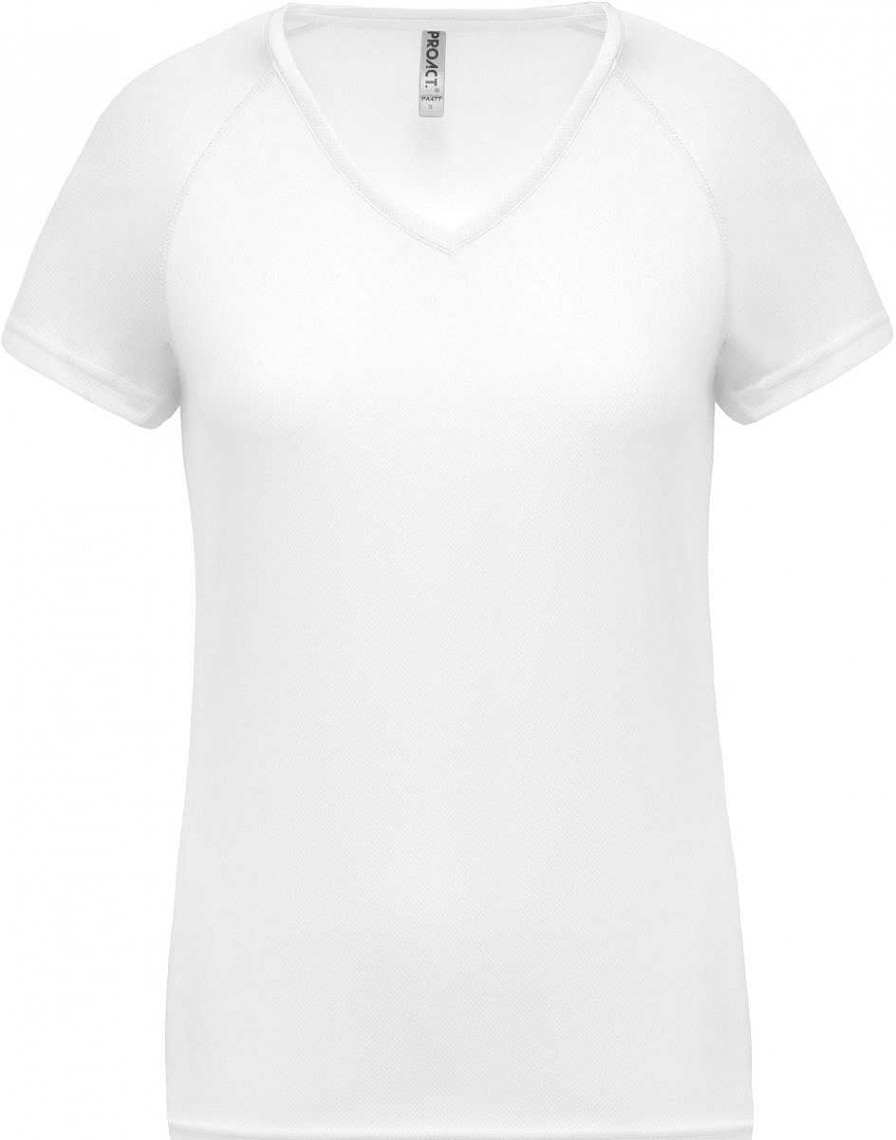 Vetements ProAct | T-Shirt De Sport Manches Courtes Col V Femme White