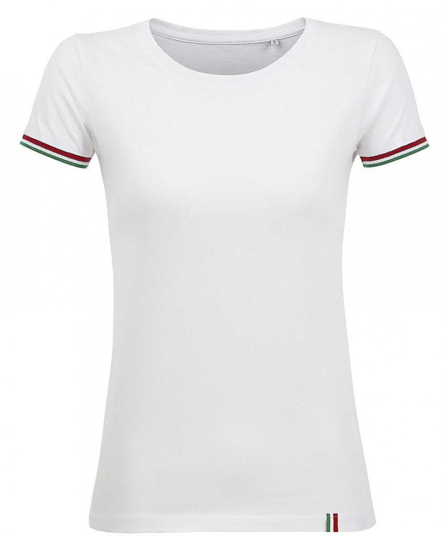 Vetements Sol's | T Shirt Femme Personnalise - Lisere Colore - Rainbow Women Blanc/Royal