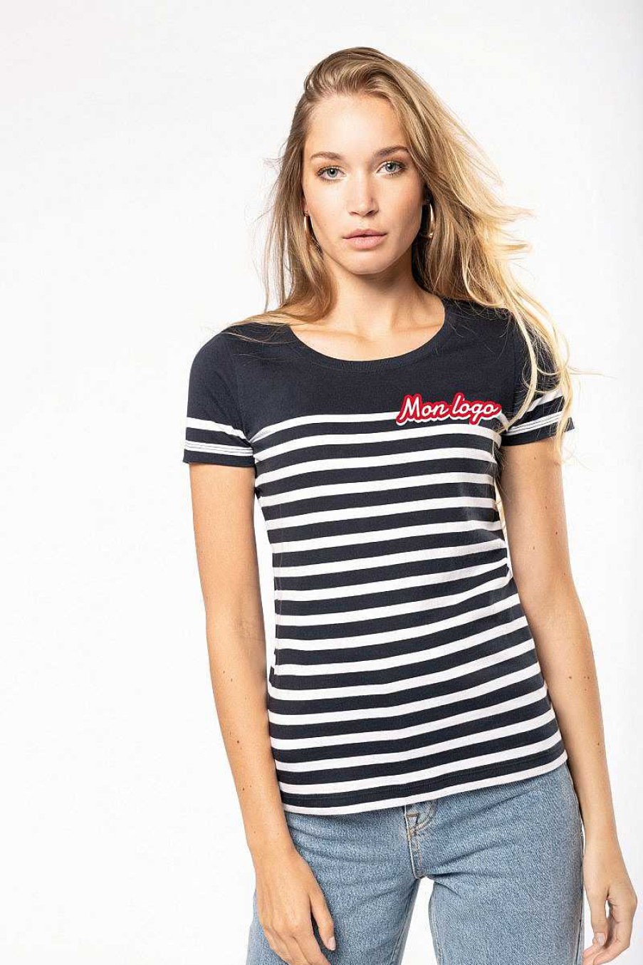 Vetements Kariban | Tee-Shirt Mariniere Femme A Personnaliser White / Navy