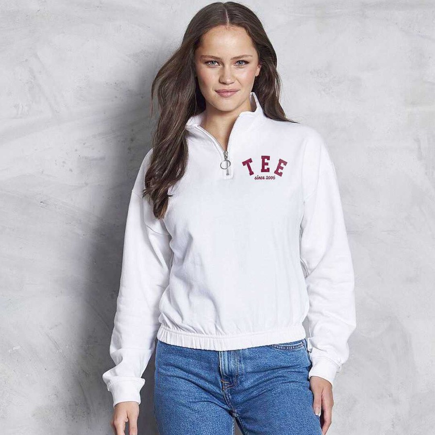 Vetements AWDis | Sweat Court Col Zippe Femme Blanc