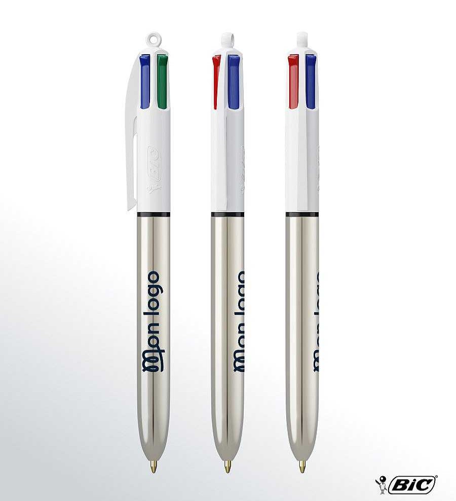 Accessories BIC | Stylo Bic® 4 Couleurs Shine Bille A Personnaliser Blanc/Bleu Metallique