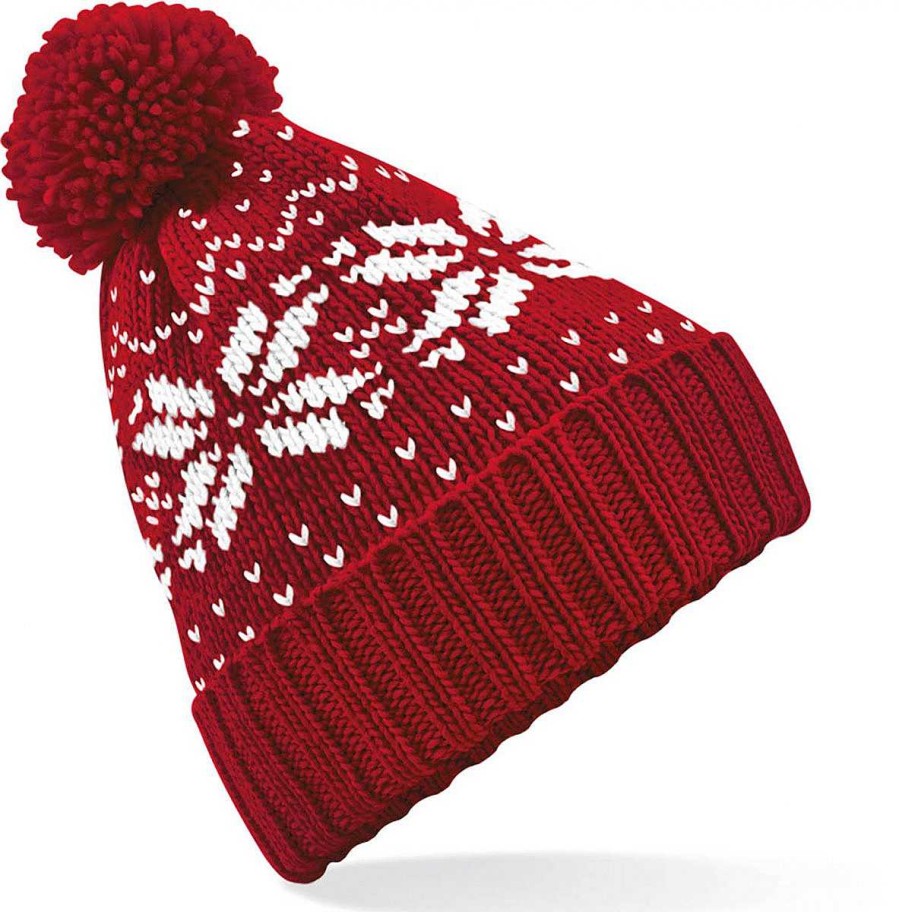 Accessories Beechfield | Bonnet Snowstar Jacquard Black / Classic Red / White