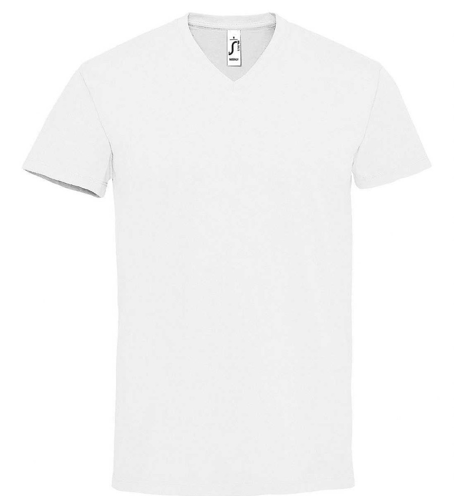 Vetements Sol's | Tee Shirt Homme Col V Personnalise Epais Blanc