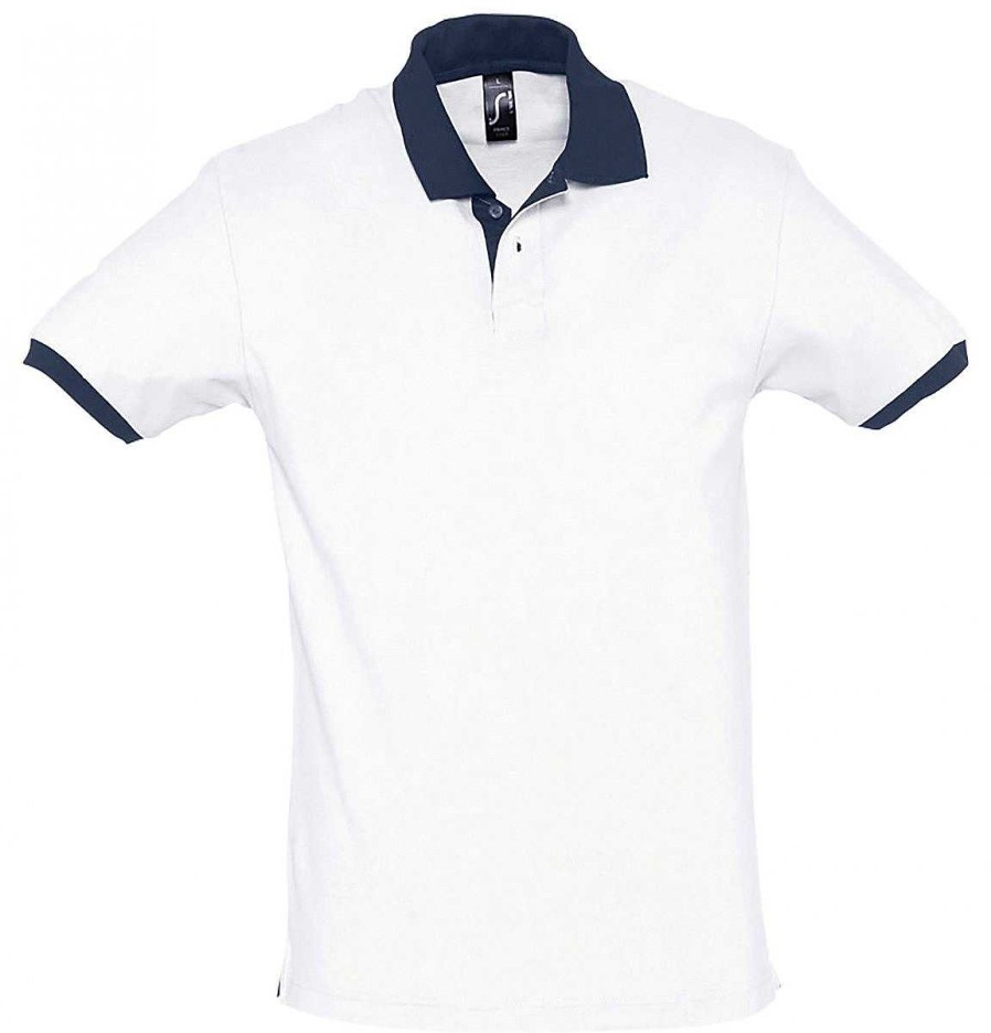 Vetements Sol's | Polo Contraste Personnalise - Manches Courtes - Prince Blanc/French Marine