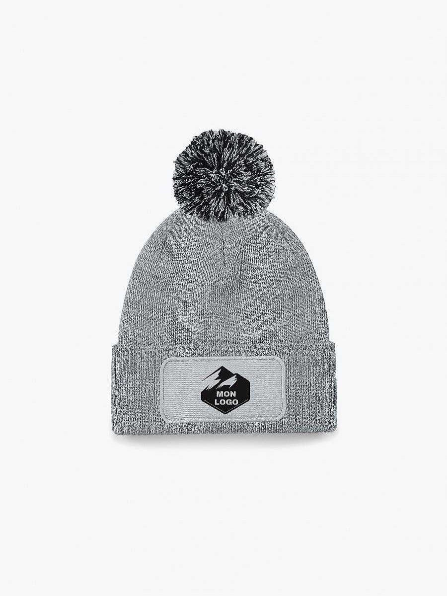 Accessories Beechfield | Bonnet A Pompon Personnalise - Snowstar Patch Black / Graphite Grey