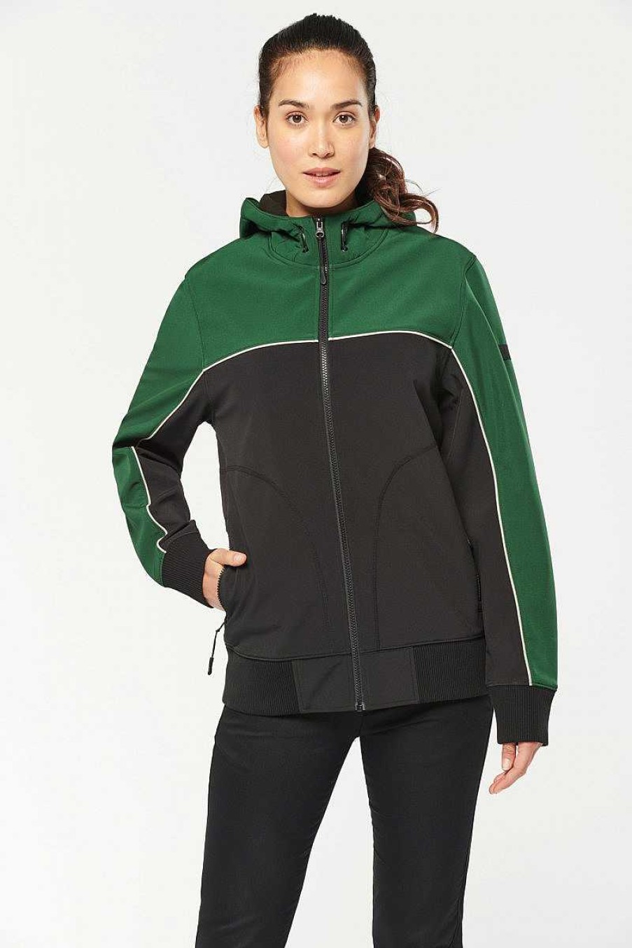 Vetements WK. Designed To Work | Veste Softshell Personnalisee Bicolore Black / Green